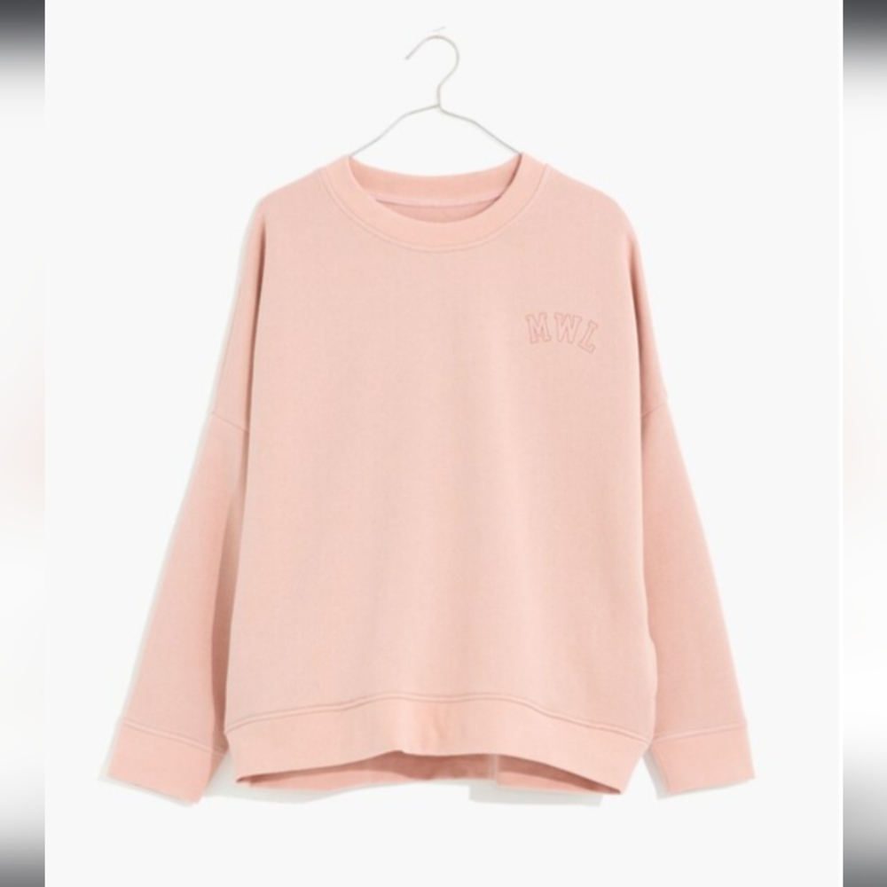 Madewell MWL Betterterry Embroidered Sweatshirt Dusty Blush Pink Size XXL